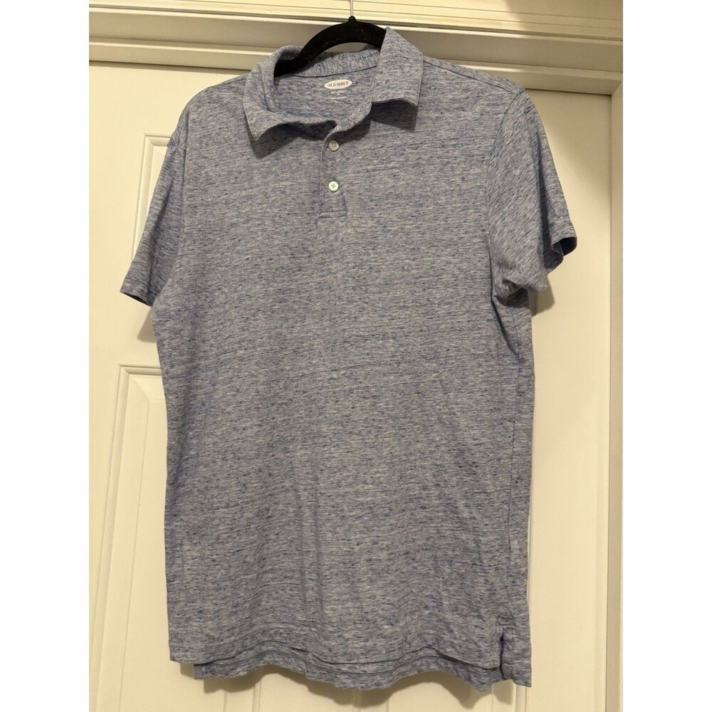 Old Navy Polo Shirt Mens Sz M Light Blue Heathered Cotton Soft-Washed